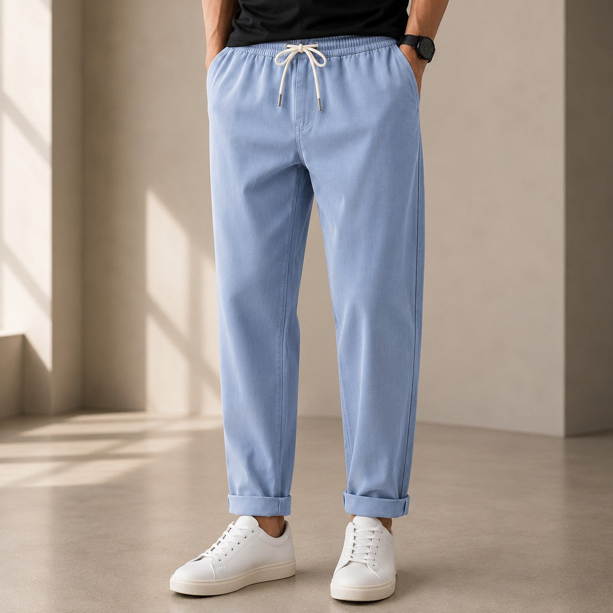 Italian Linen Relaxed-Fit Trousers – Light Blue