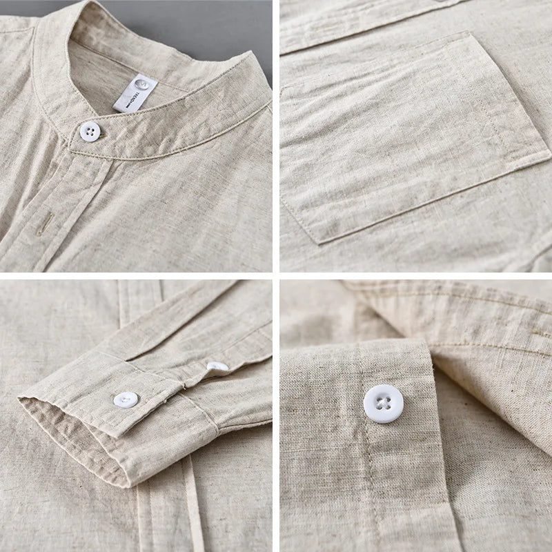 Alden Mandarin-Collar Linen Shirt, original product view 6