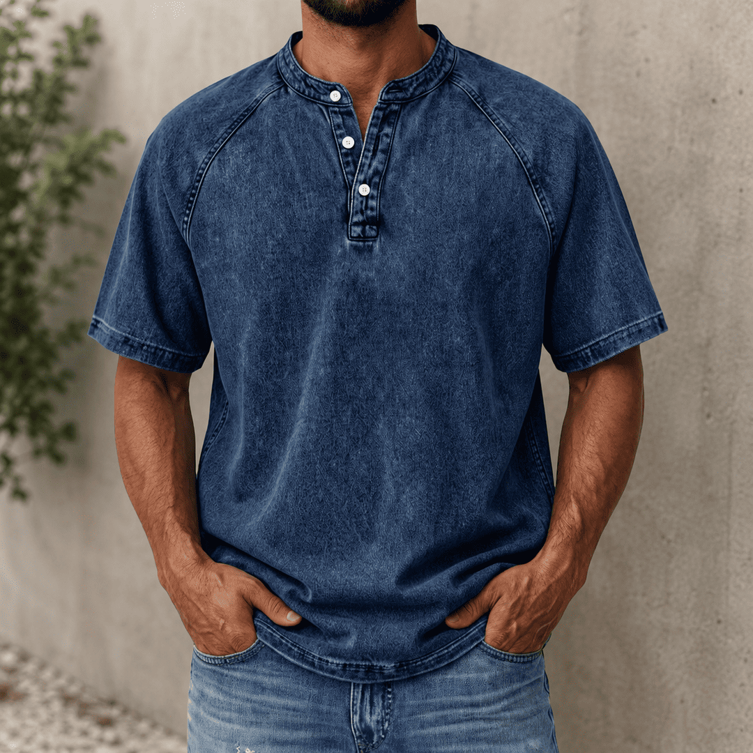 VintageEase Washed Henley Shirt – product view 3