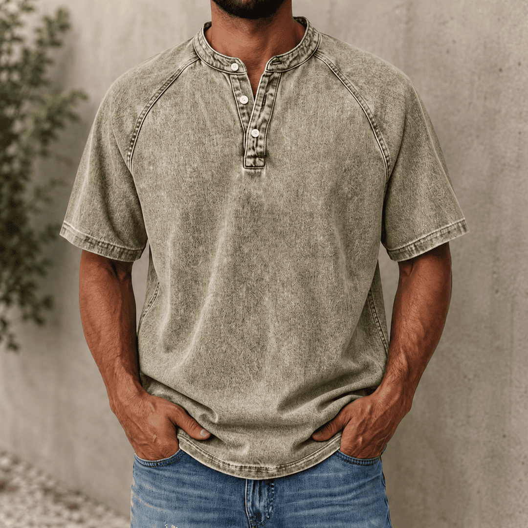 VintageEase Washed Henley Shirt – product view 4