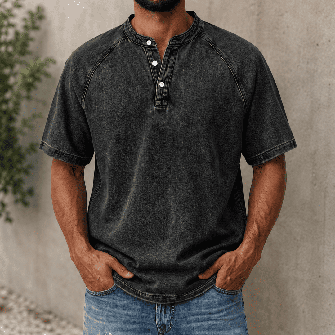 VintageEase Washed Henley Shirt – product view 5