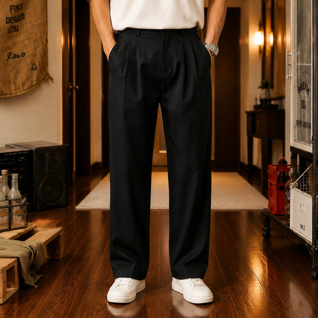 Draped Dress Trousers – Black styled view