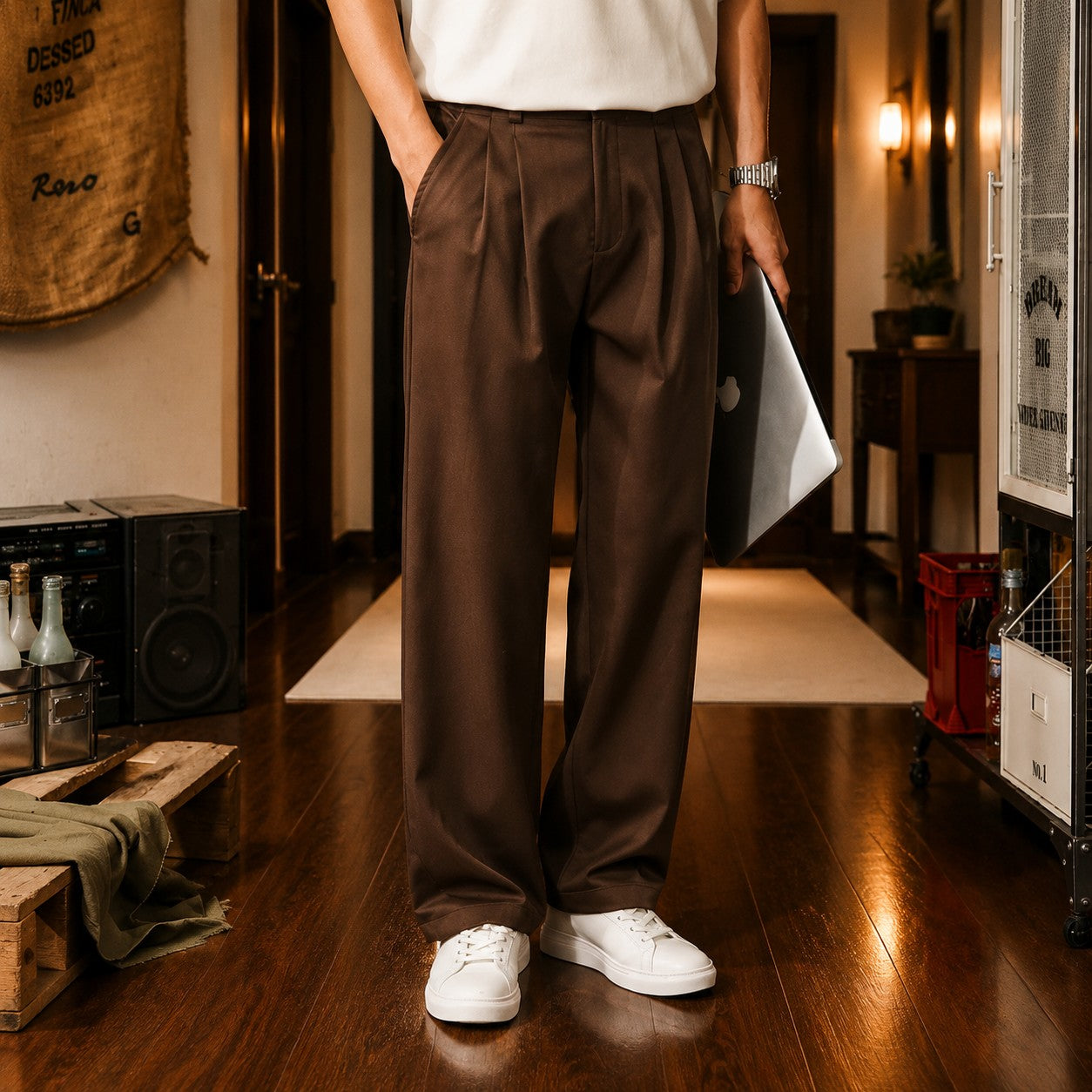 Draped Dress Trousers – Brown
