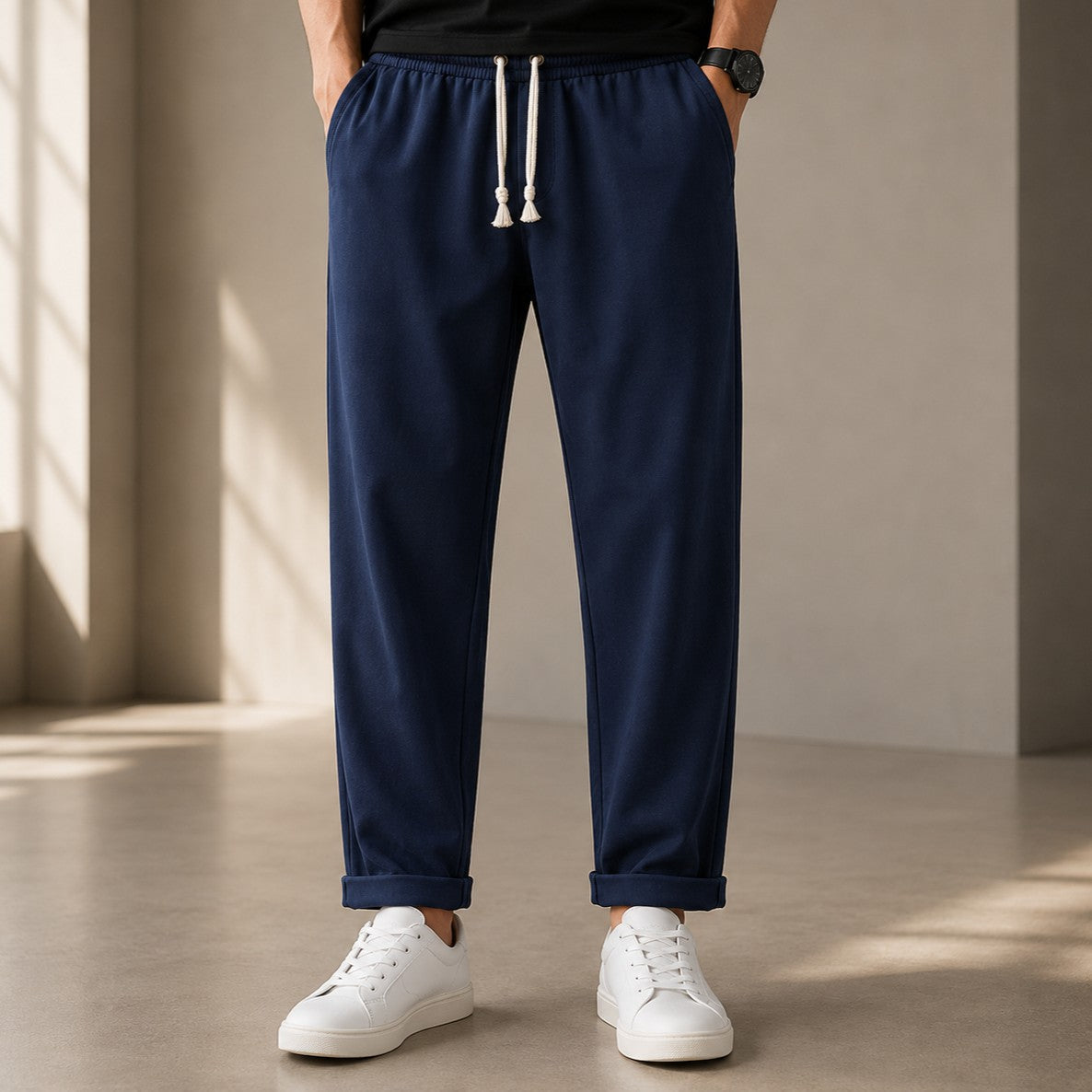 Italian Linen Relaxed-Fit Trousers – Deep Blue