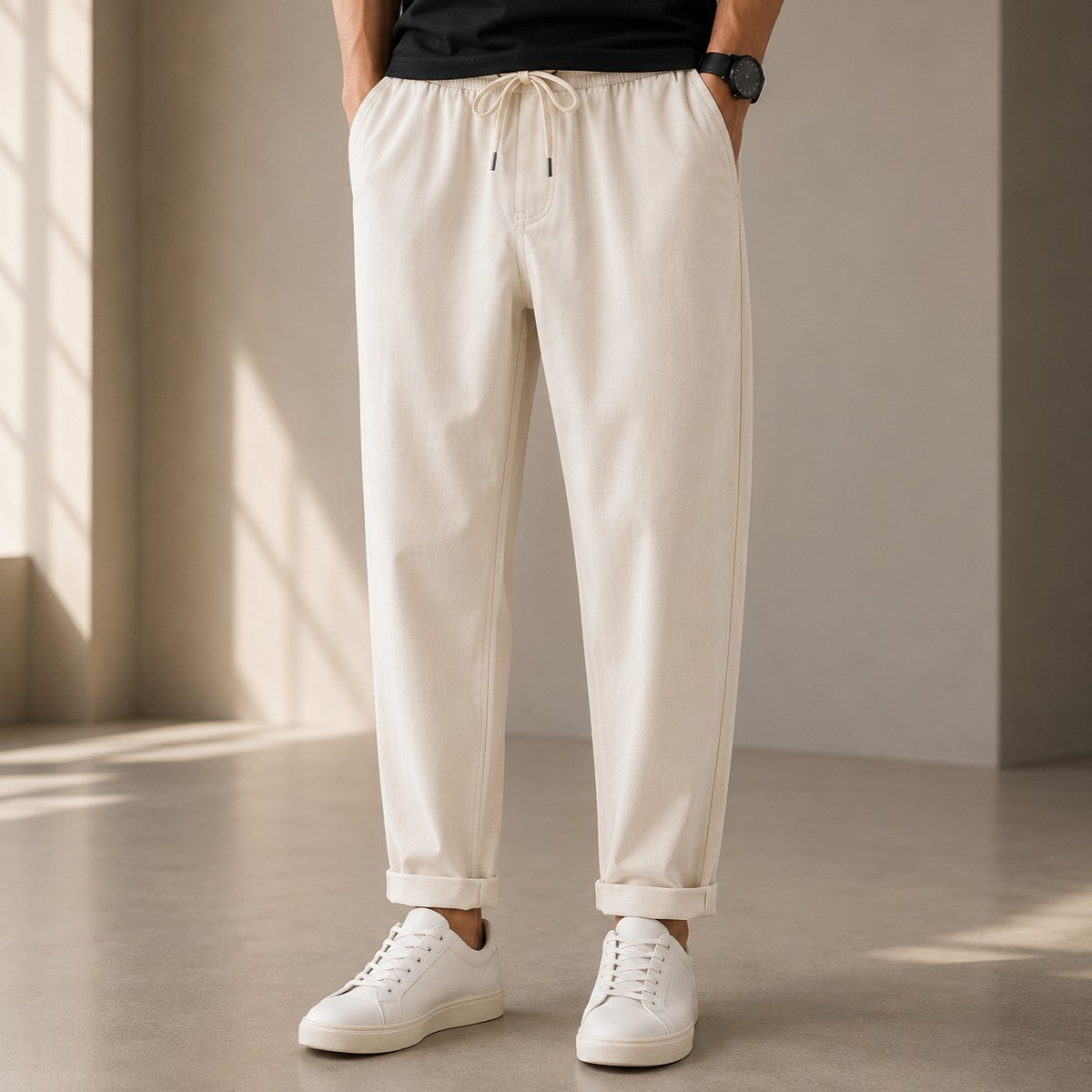 Italian Linen Relaxed-Fit Trousers – Khaki