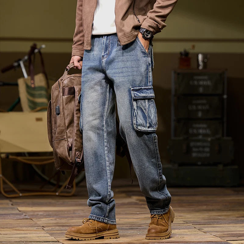 Heritage Cargo Denim Jeans – Light Wash