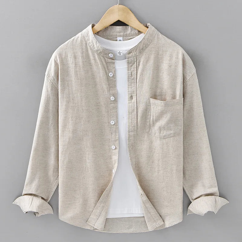 Alden Mandarin-Collar Linen Shirt, original product view 2