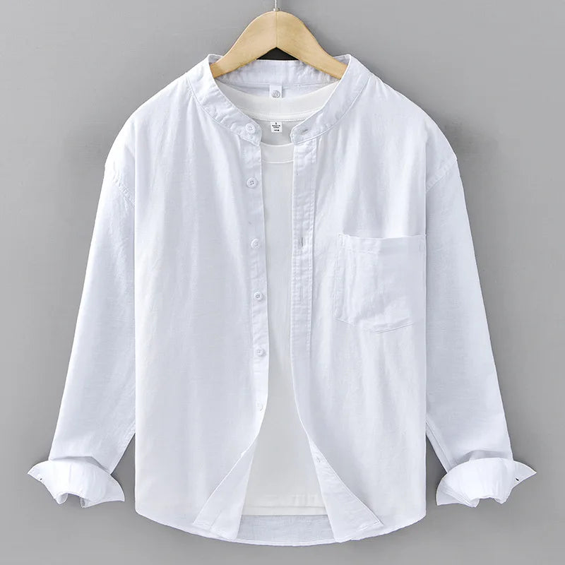 Alden Mandarin-Collar Linen Shirt, original product view 1