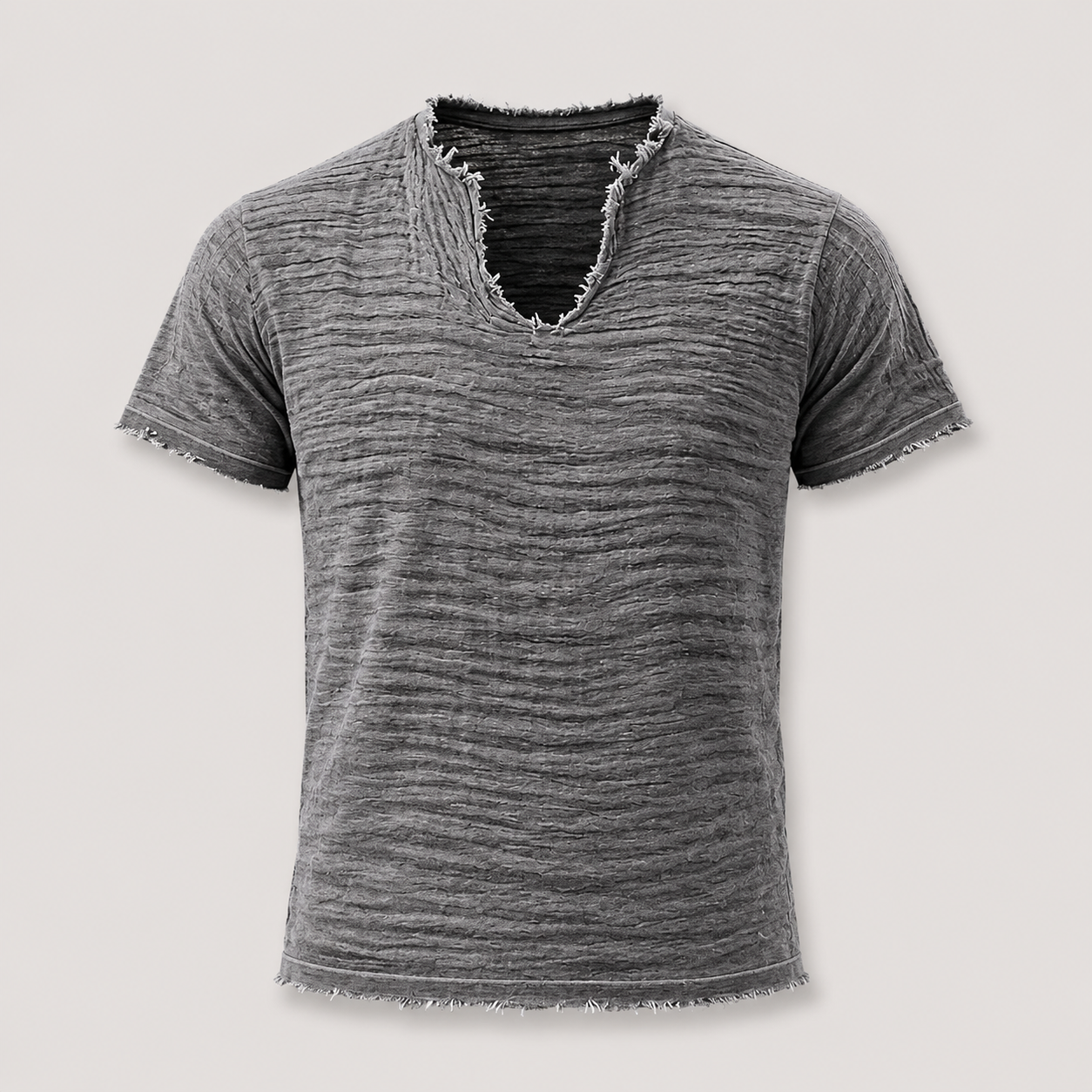 Graham Textured V-Neck T-Shirt in Grey – front view