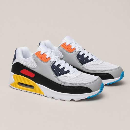 Air Cushion Sneakers productfoto op warmgrijze achtergrond