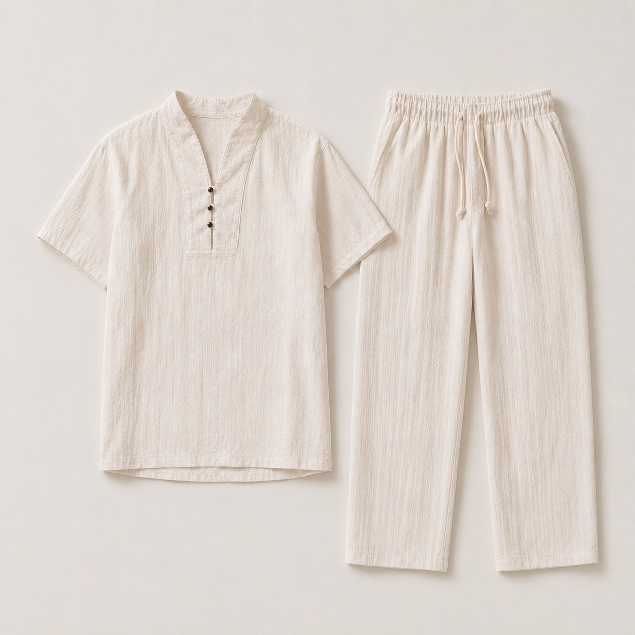 Riviera Cotton-Linen Co-Ord Set in beige — full set product view