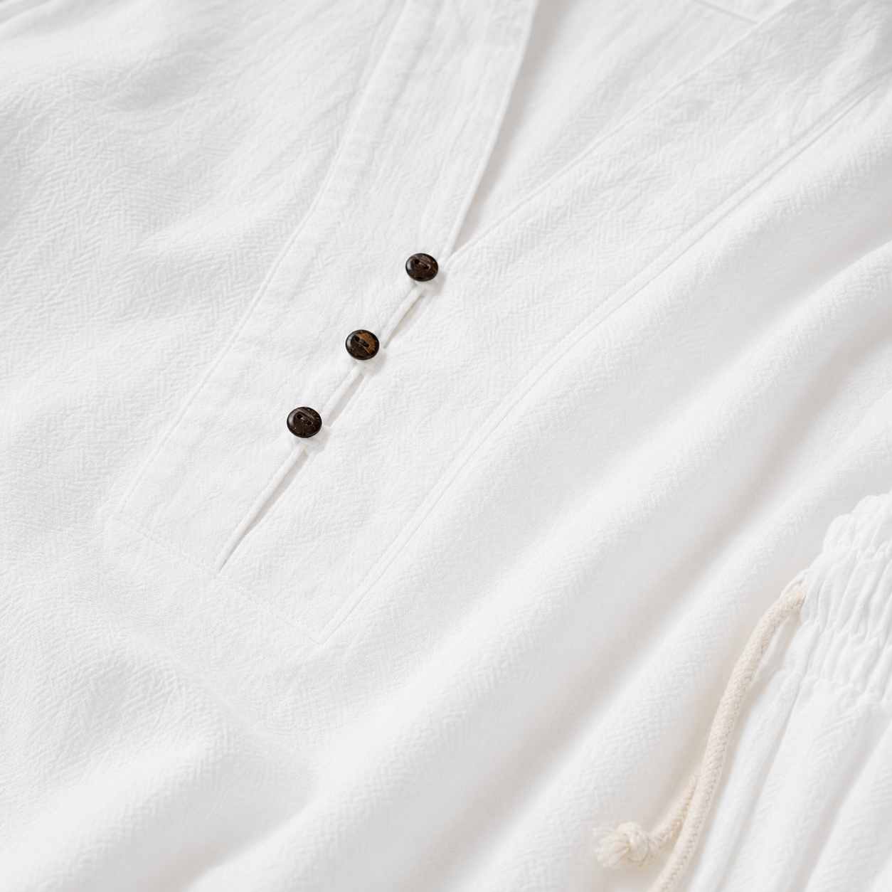 Riviera Cotton-Linen Co-Ord Set — neckline and fabric detail