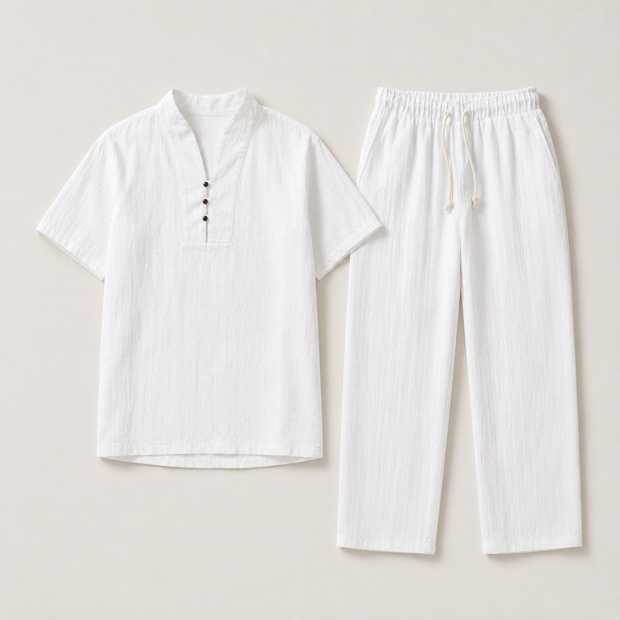 Riviera Cotton-Linen Co-Ord Set in white — full set product view