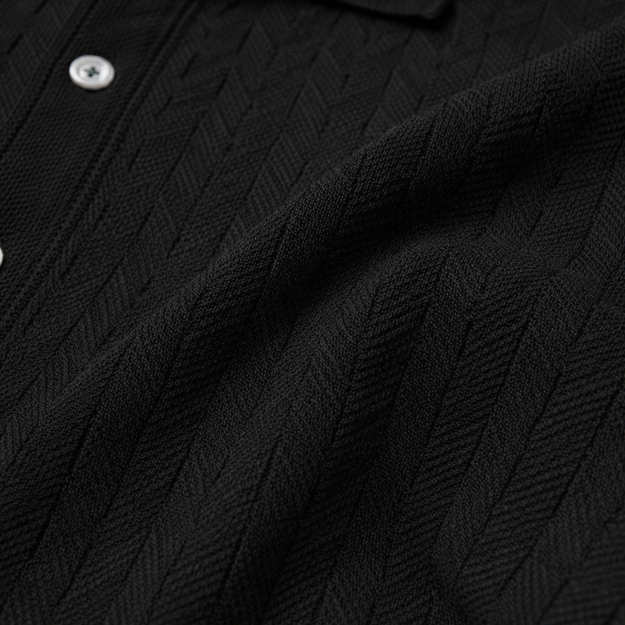 Sterling Textured Polo in Black – textured fabric close-up