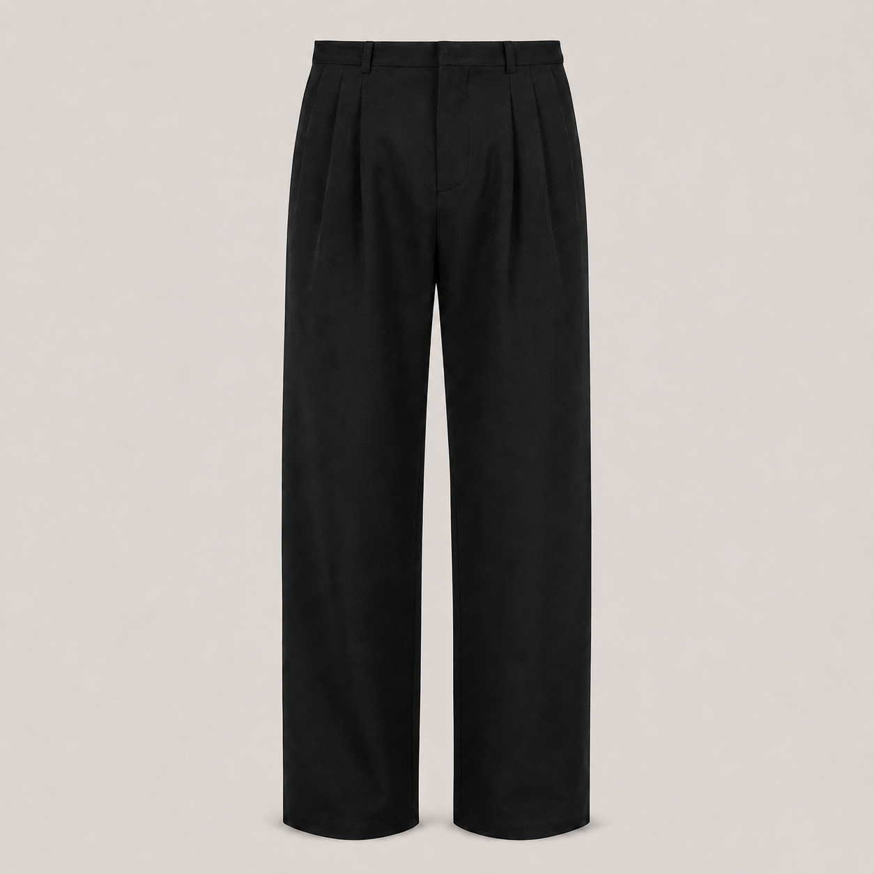 Draped Dress Trousers productfoto op uniforme warmgrijze achtergrond