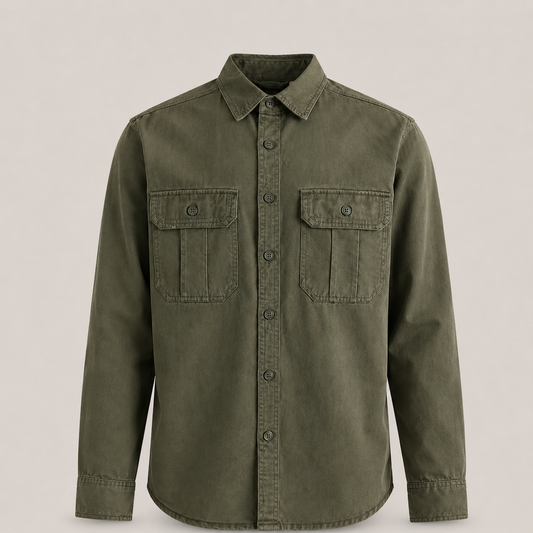 Fieldstone Double-Pocket Shirt Jacket productfoto op uniforme warmgrijze achtergrond