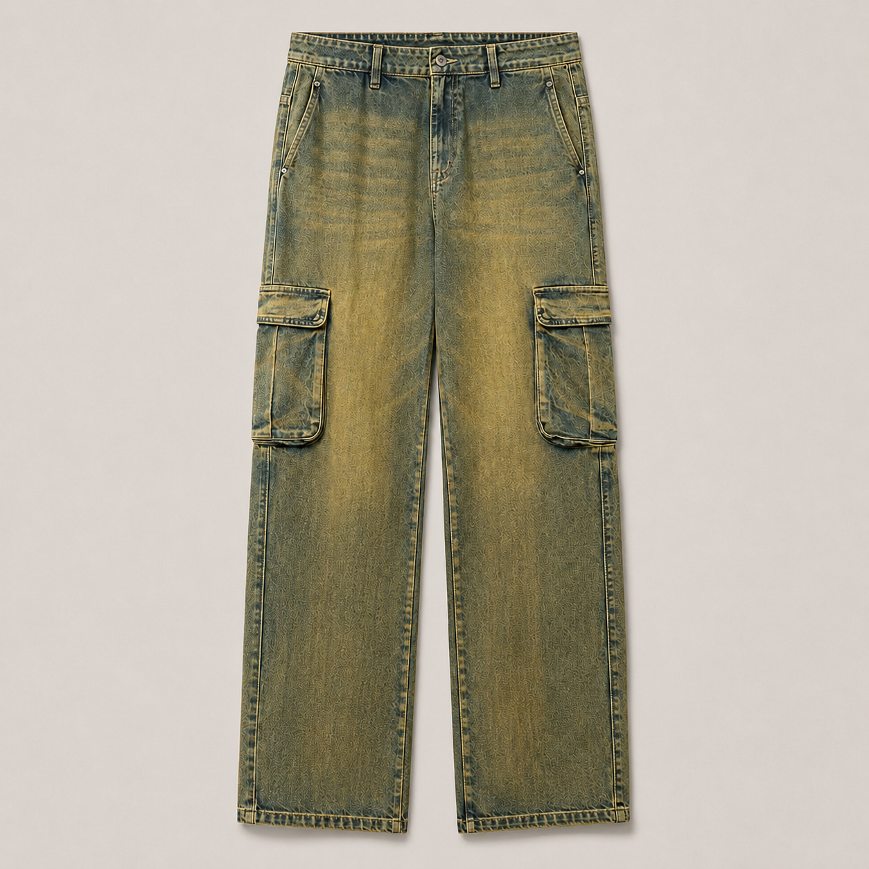 Heritage Cargo Denim Jeans productfoto op uniforme warmgrijze achtergrond