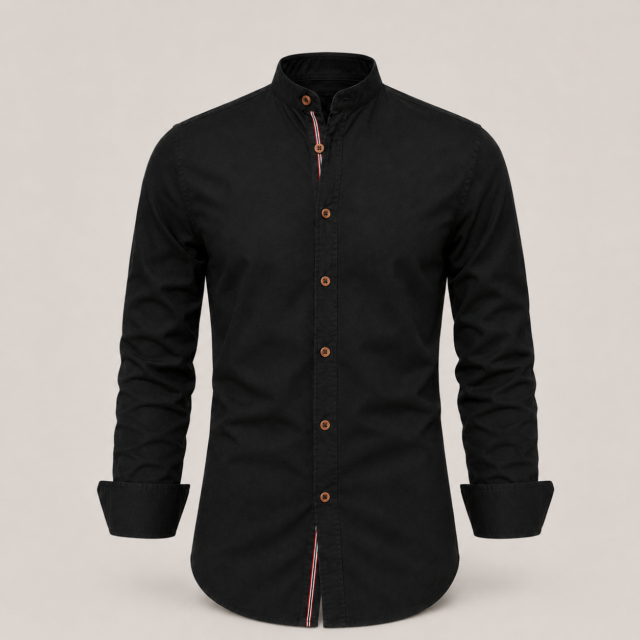 Regent Stand-Collar Cotton Shirt productfoto op uniforme warmgrijze achtergrond