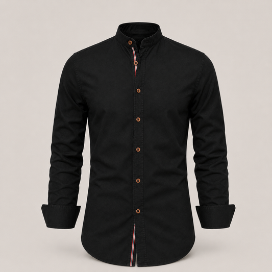 Regent Stand-Collar Cotton Shirt productfoto op uniforme warmgrijze achtergrond