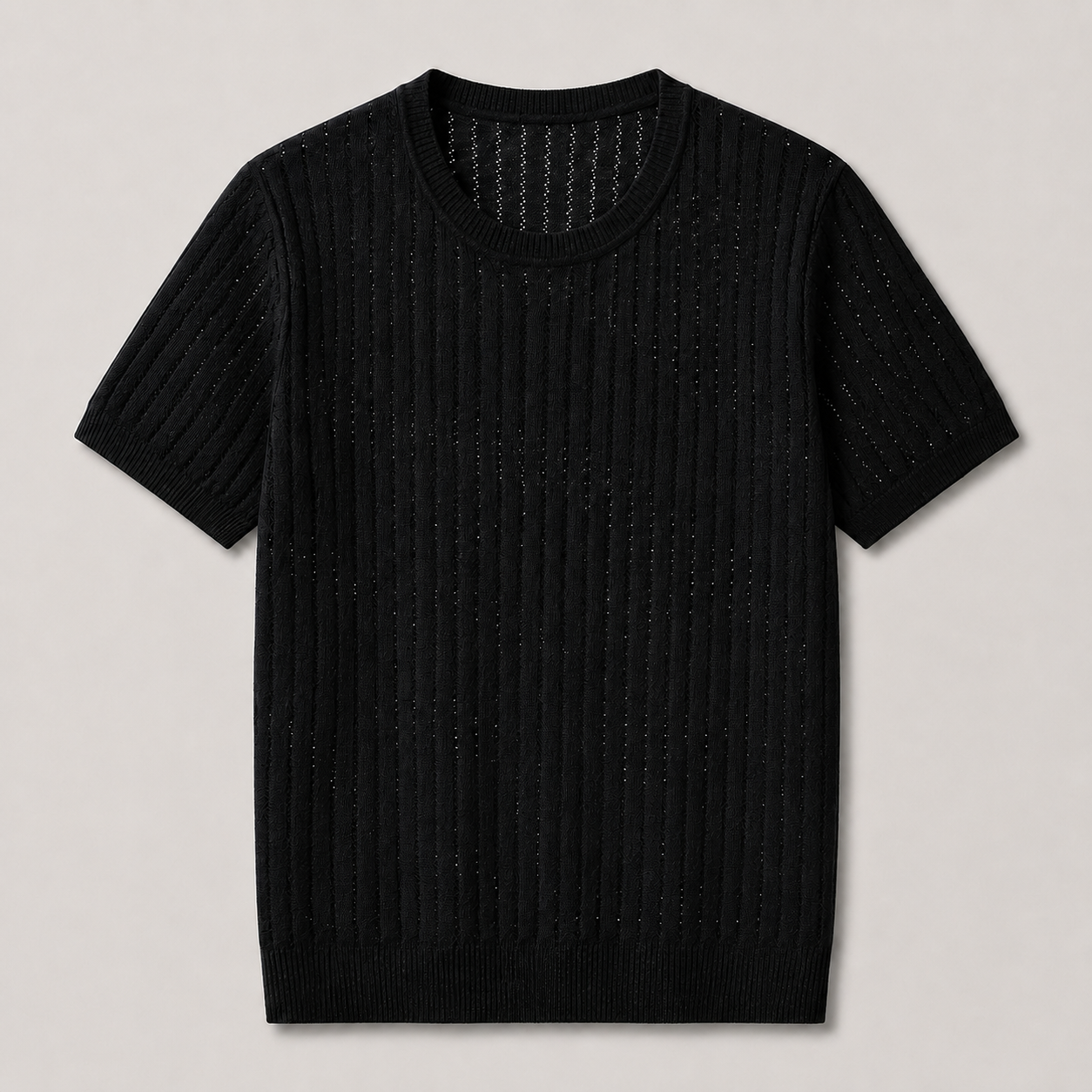 Rivello Knit Tee productfoto op uniforme warmgrijze achtergrond