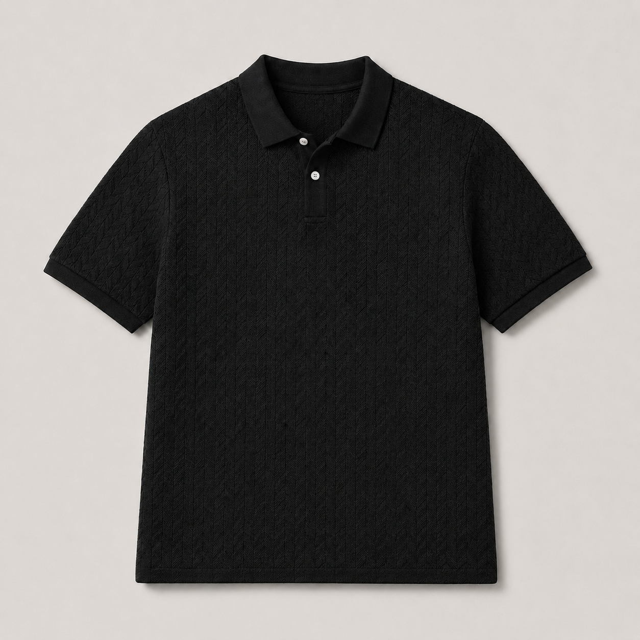Sterling Textured Polo productfoto op uniforme warmgrijze achtergrond