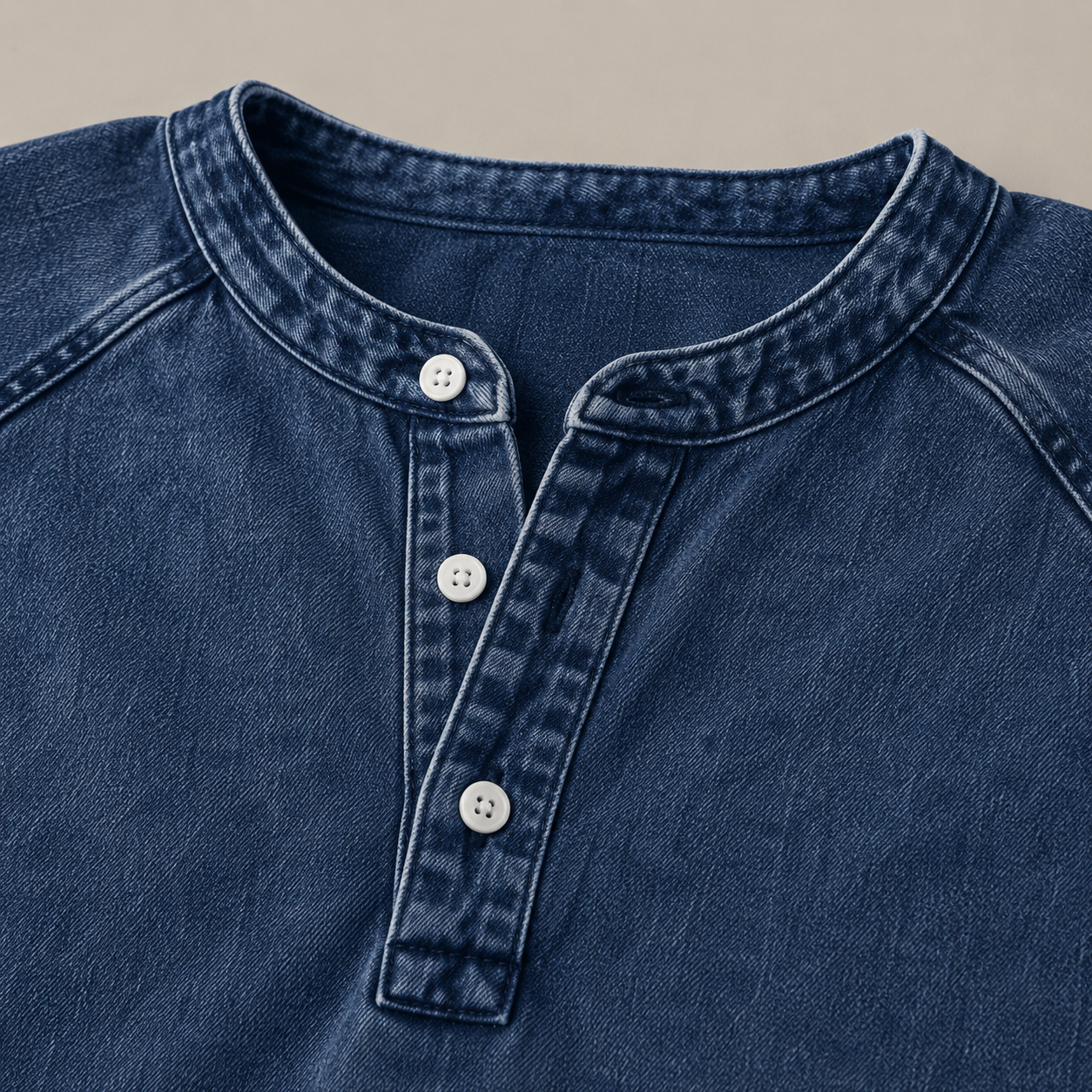 VintageEase Washed Henley Shirt – neckline and fabric detail