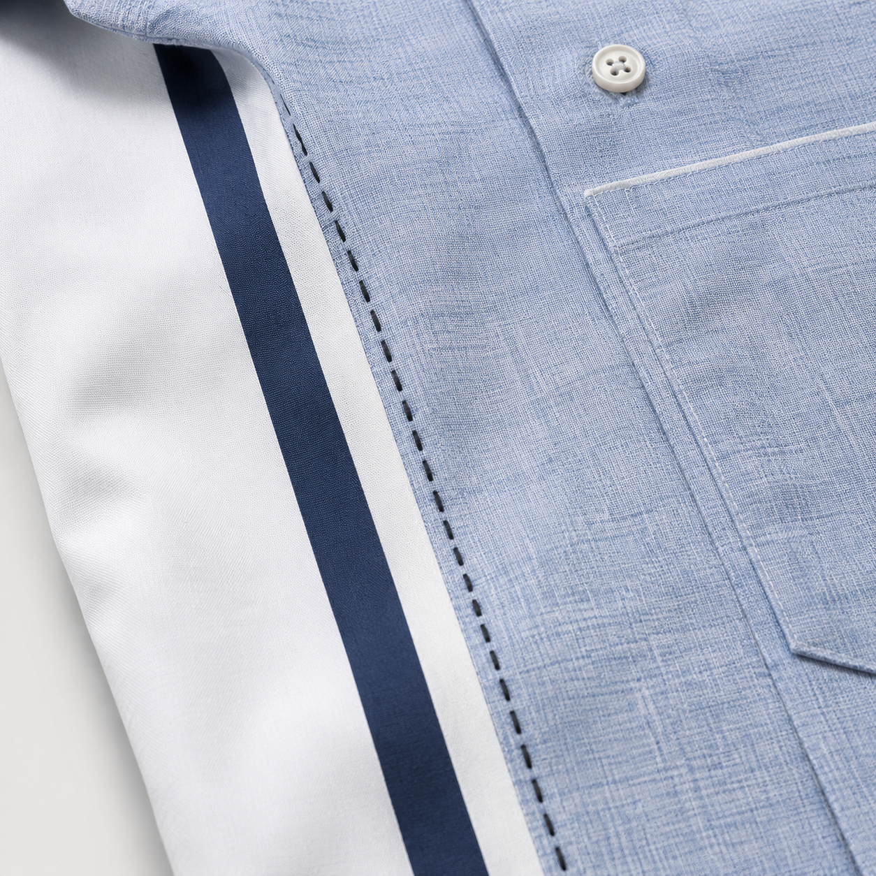 Whitcombe Stripe Resort Shirt fabric and pocket detail